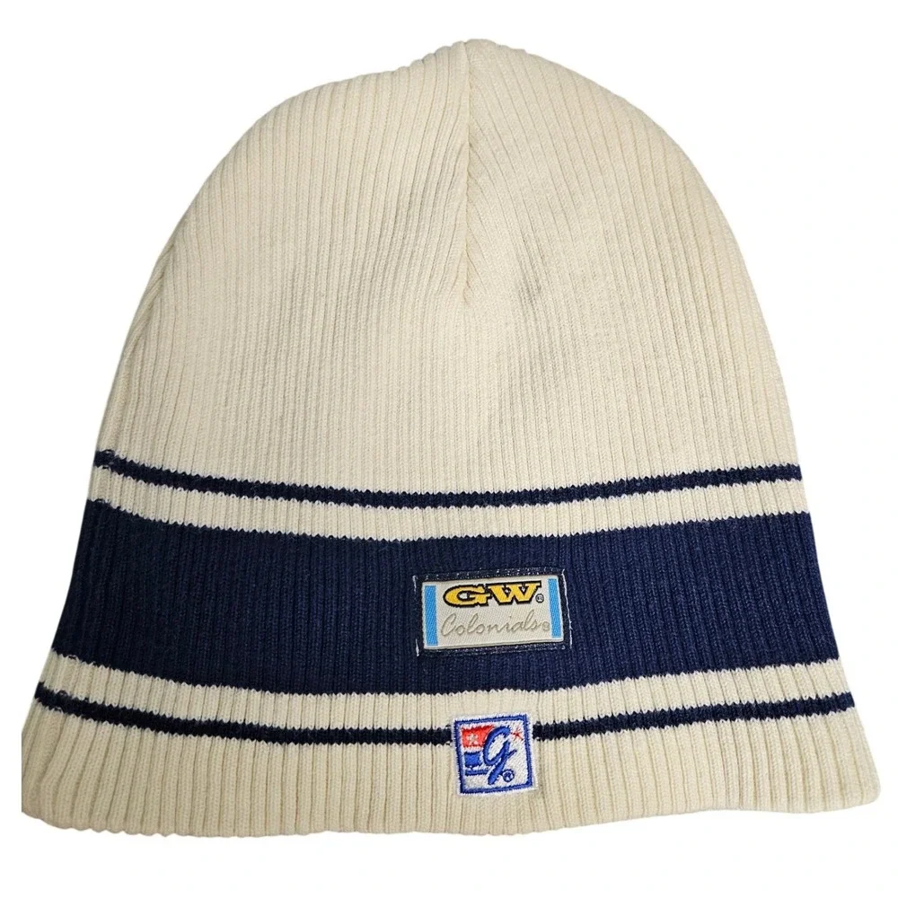 The Game GW Colonials Beanie Unisex OSFM Cream Navy Blue Ribbed Knit Cotton Hat